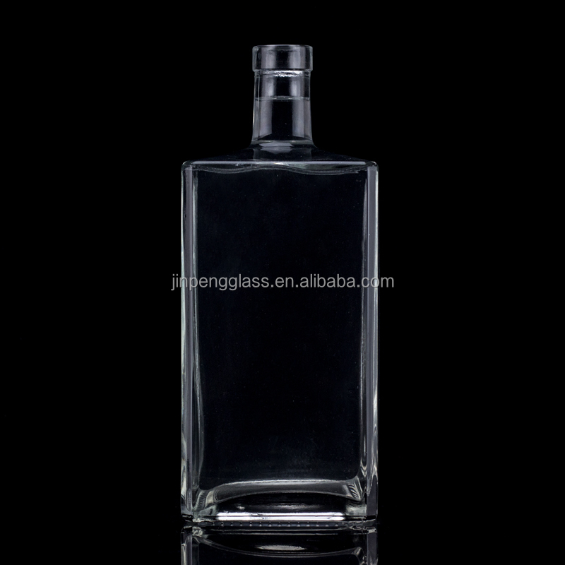 Screen Printing 1000ML Clear Glass Bottle For Vodka Square Shape With Screw Cap