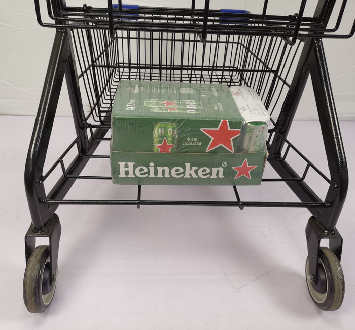 Black Powder Coating Shopping Basket Trolley Two Layer Grocery Store Cart