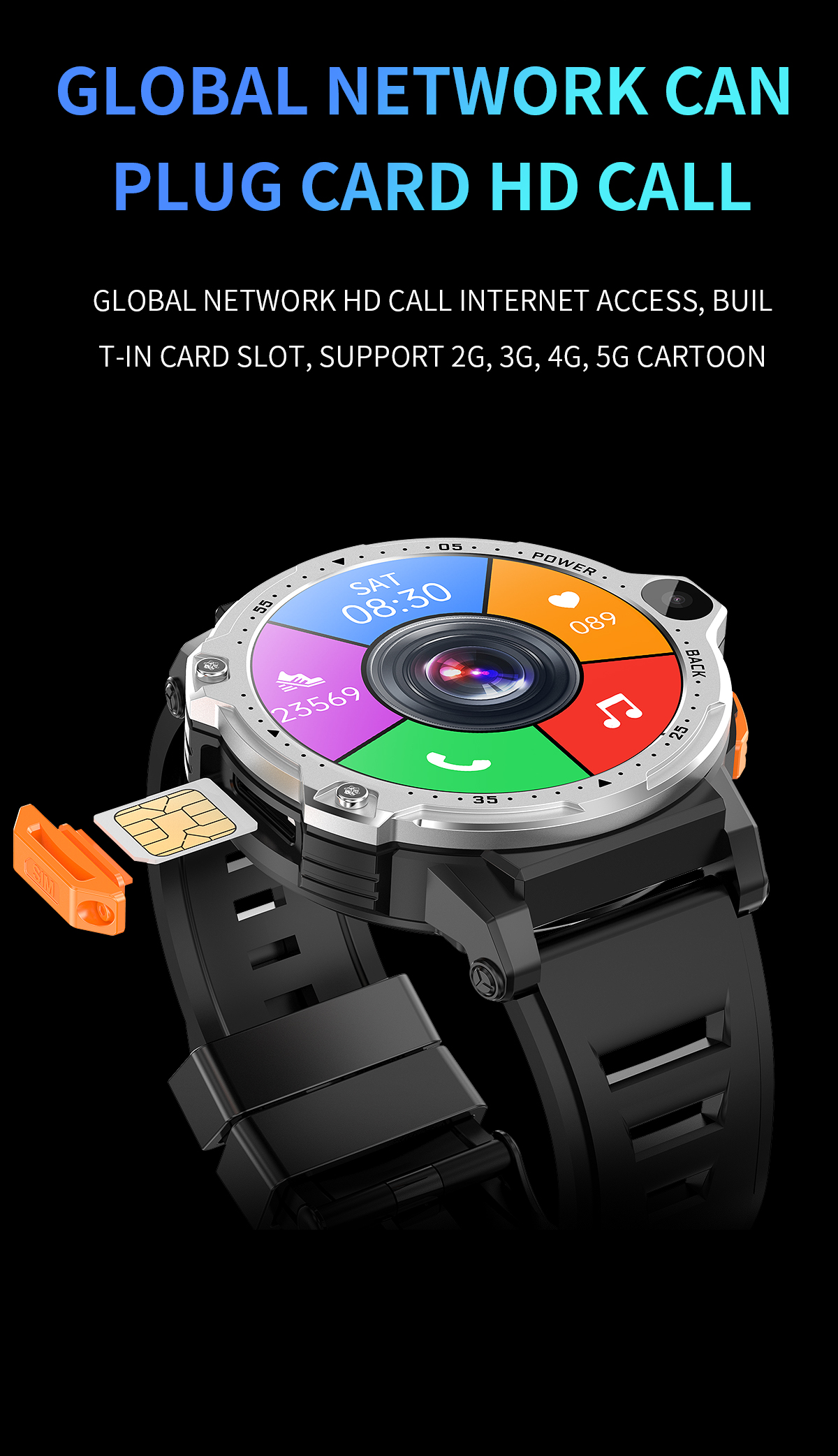 High Strength 4G Smart Watch Touch Screen 1.4GHz Quad Core CPU Touch Screen Fitness Watch