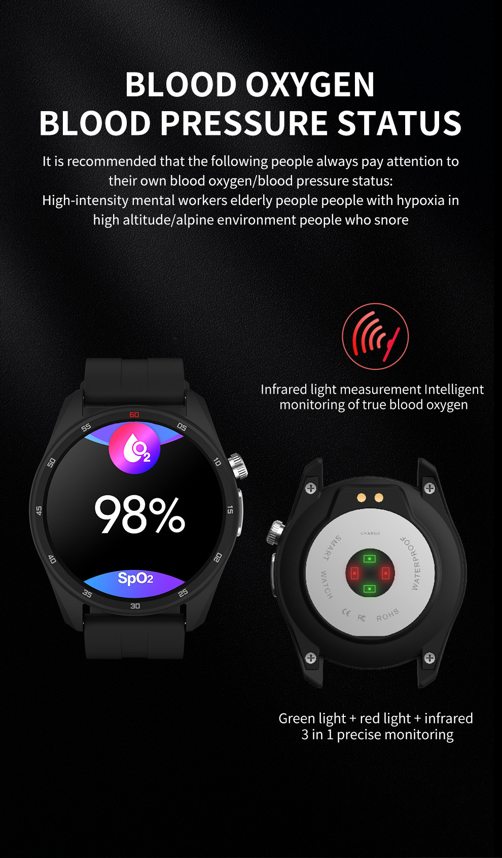 W10 IPS LCD ECG PPG Smart Watch For Health Monitoring NRF52832 Chip