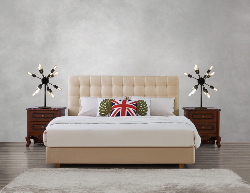 Leather / Fabric Upholstered Headboard Bed for Apartment Bedroom interior fitment by Leisure Furniture with Wooden table
