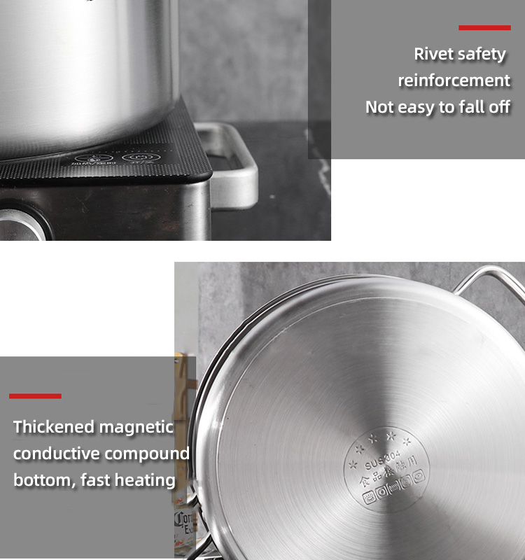 High Quality 18/8 Stainless Steel Pot Weldless Hot Pot Two-flavor Soup Pot Induction Cookware With Glass Lid