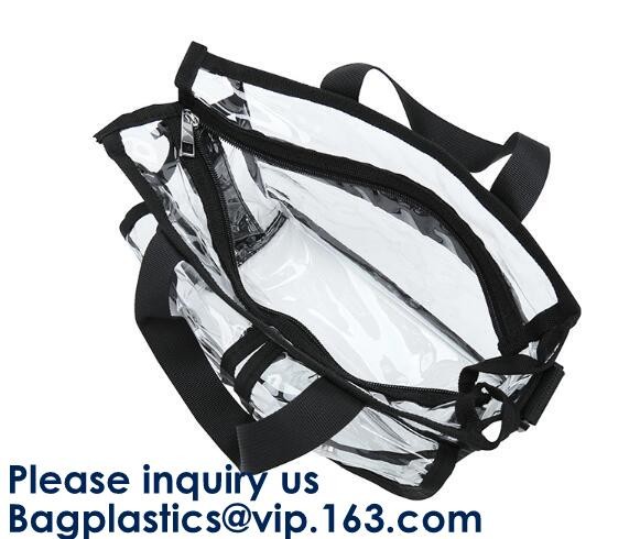 Beach Bag Clear PVC Bag Tote With Inner Pocket And Zipper Closure,PVC Bag Beach Tote With Black Handles, Bagease