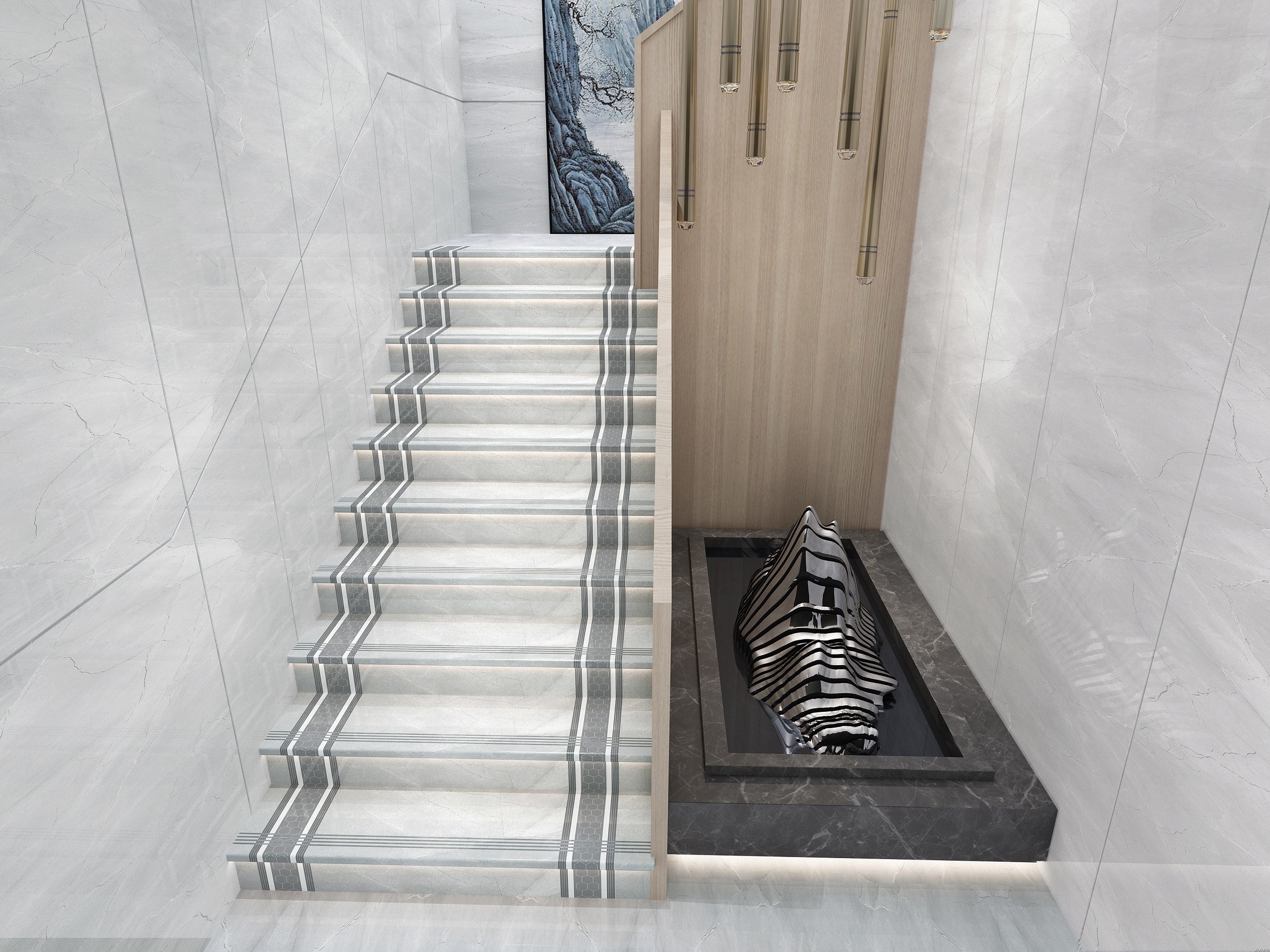 High Glossy Stair Ceramic Tiles Staircase Carrara White Porcelain Tiles