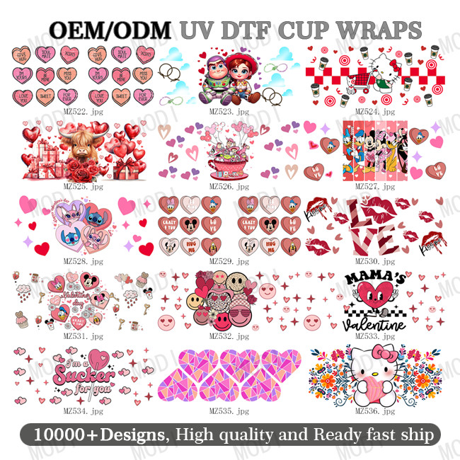 Custom Design 16oz UVDTF Tumbler Decals Sticker Valentine'S Day UV DTF Cup Wrap