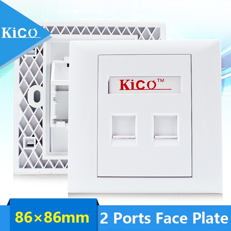 Kico cat6 cat7 RJ45 doule port pvc faceplate Type 86*86 Networking Faceplate