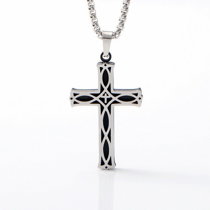 New stainless steel jewelry with fashionable and personalized patterns, hollowed out necklace, simple men's cross pendant