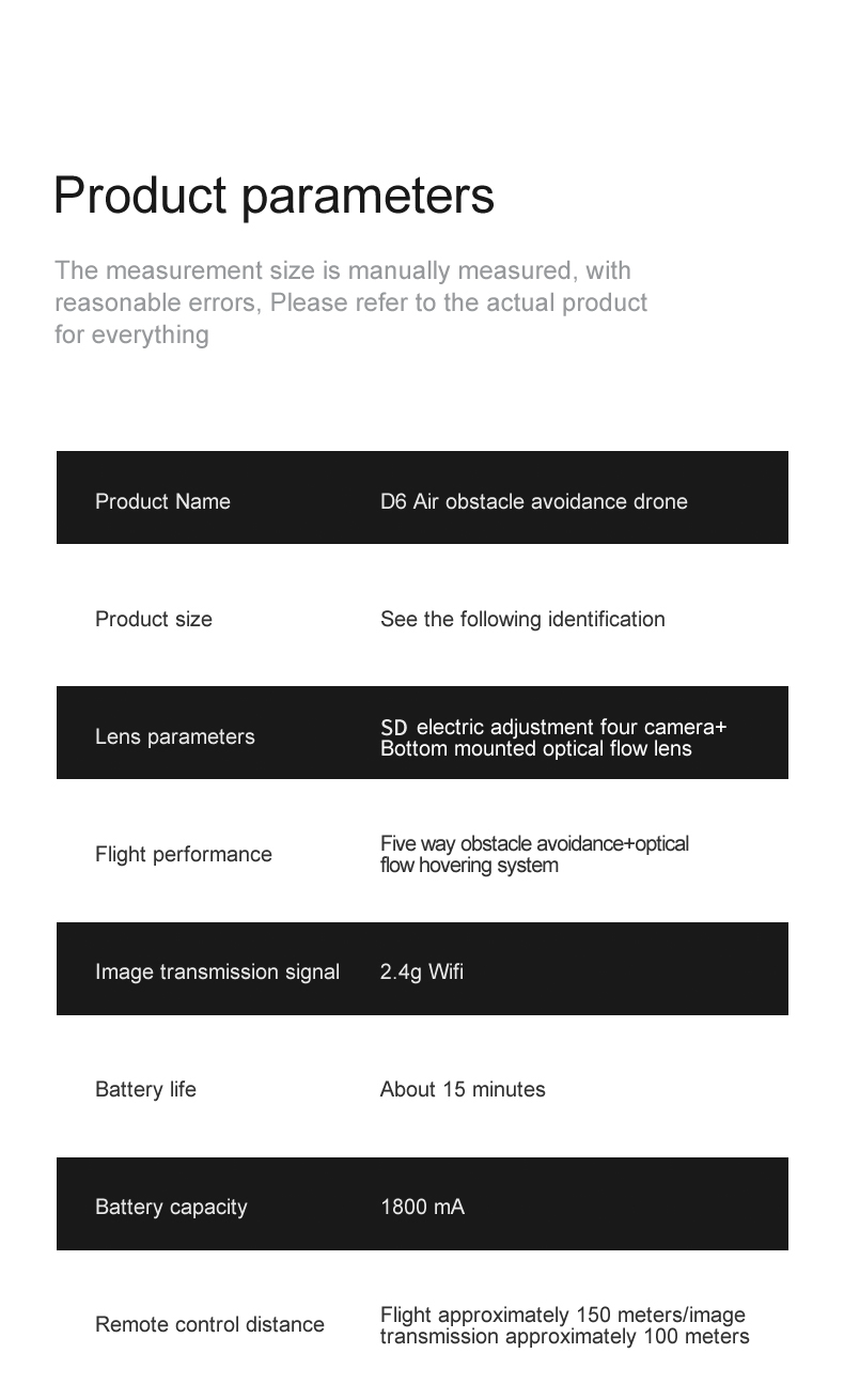D6 Air Mini Drone Professional 4k HD Camera Quadcopter with Foldable Design Obstacle Avoidance and Remote Control