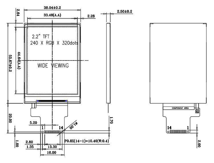 2.2 Inch TN LCD Display Resolution 240*320 SPI Interface Driver IC HX8347 180 Brightness