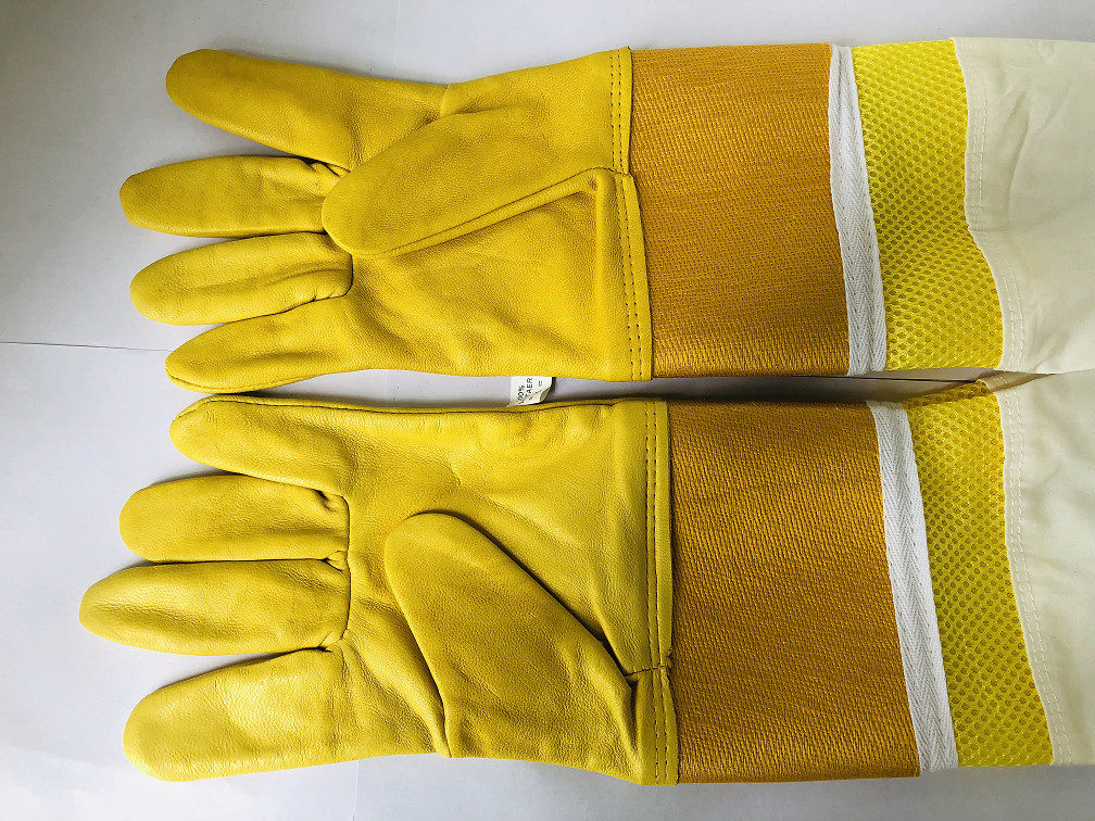Goat Skin Bee Gloves Leather wrist protector Half Ventilated canvas cuff for Beekeeping