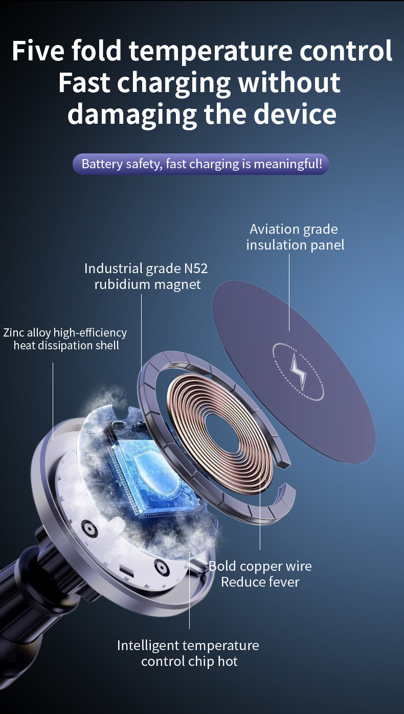 User-Friendly Magnetic Wireless Car Charger for Qi Smartphones in Silver/Grey