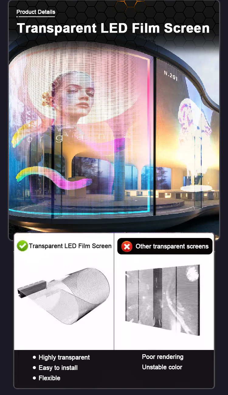 Self Adhesive LED Crystal Film Screen High Transmittance P10 Outdoor LED Display