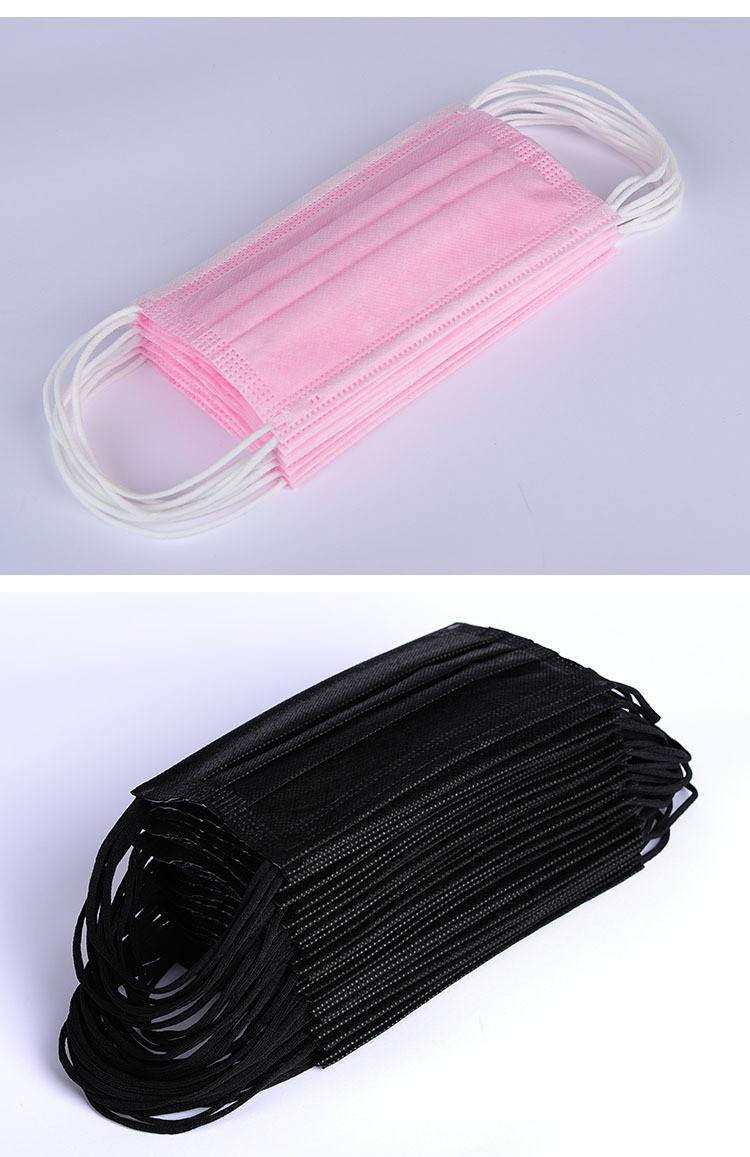 White Blue Green Pink Black Colorful Earloop Non-woven 3 Ply Disposable Face Mask