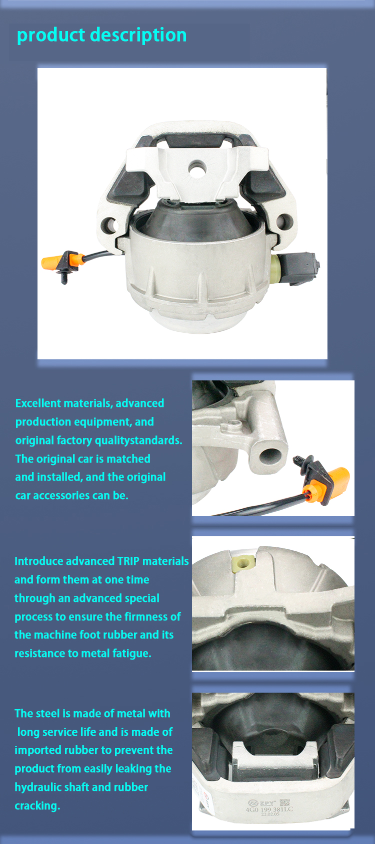 ZPY Auto Part Wholesale Engine Mount for Audi A8D4 v6 quattro 2013-2015 A6C7 4G0 199 381LC 4G0 199 381 4G0199381EH