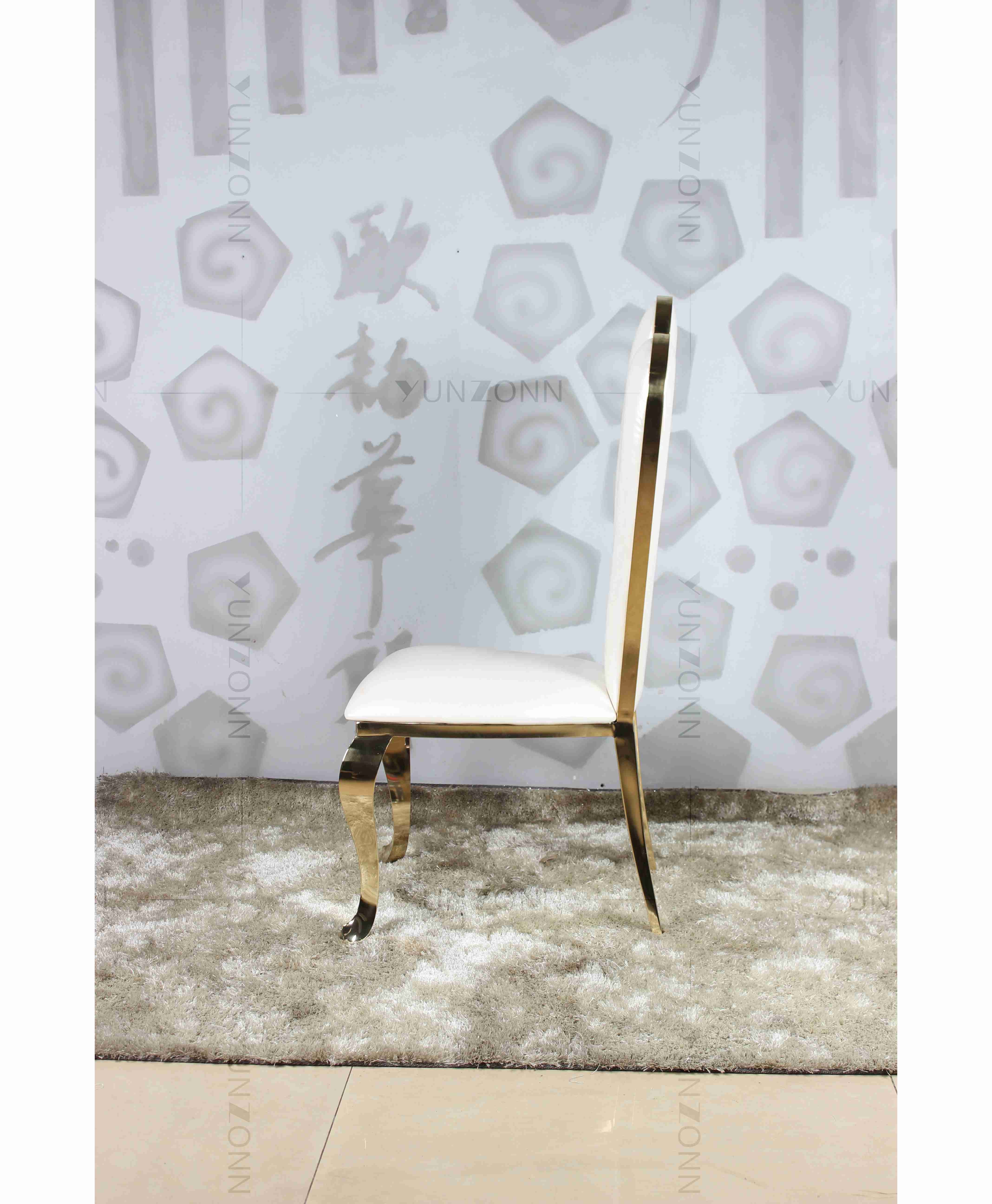 White PU wholesale banquet chairs wedding stainless steel gold chair