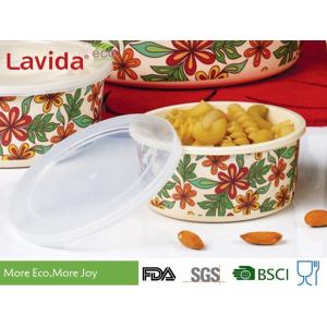 Customized LOGO Pattern Bamboo Fiber Containers With Plastic Transparent Lid