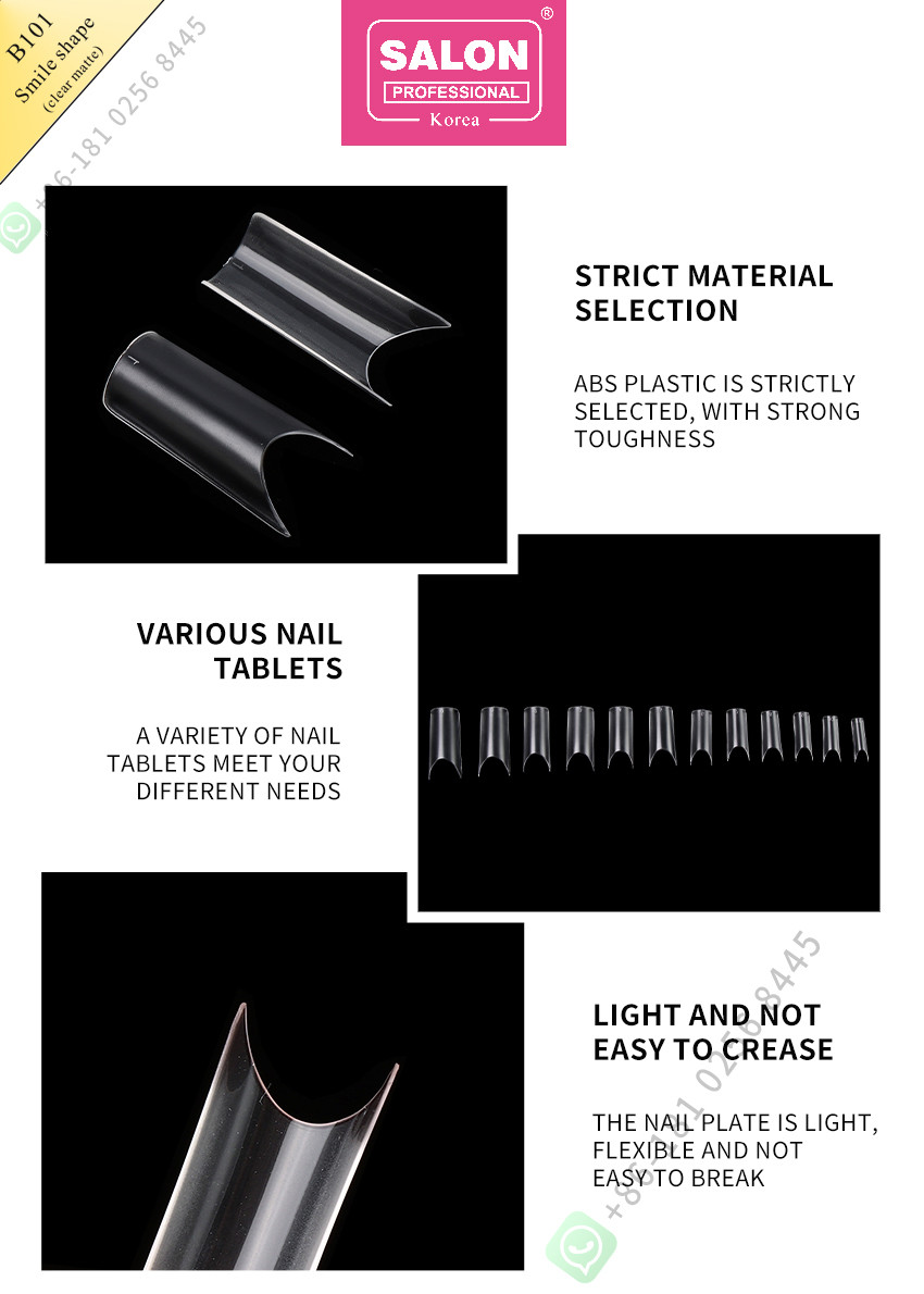 Artificial Fingernails ABS Clear Color 500 Pieces Easy Application False Nails For Salon Nail Art