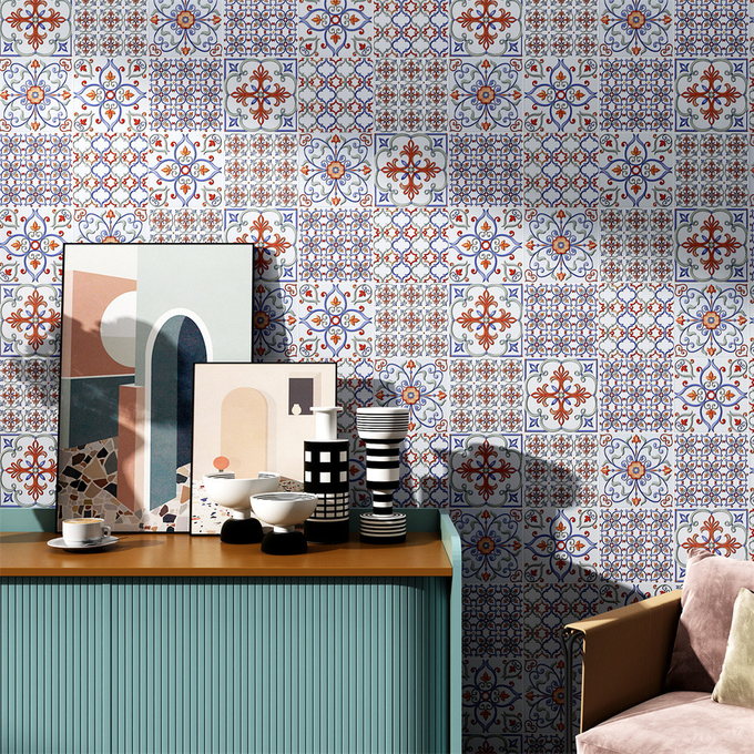 Non-Slip white 200x200mm Floral Floor And Wall Ceramic Rustic Tiles For Living Room And Restaurant