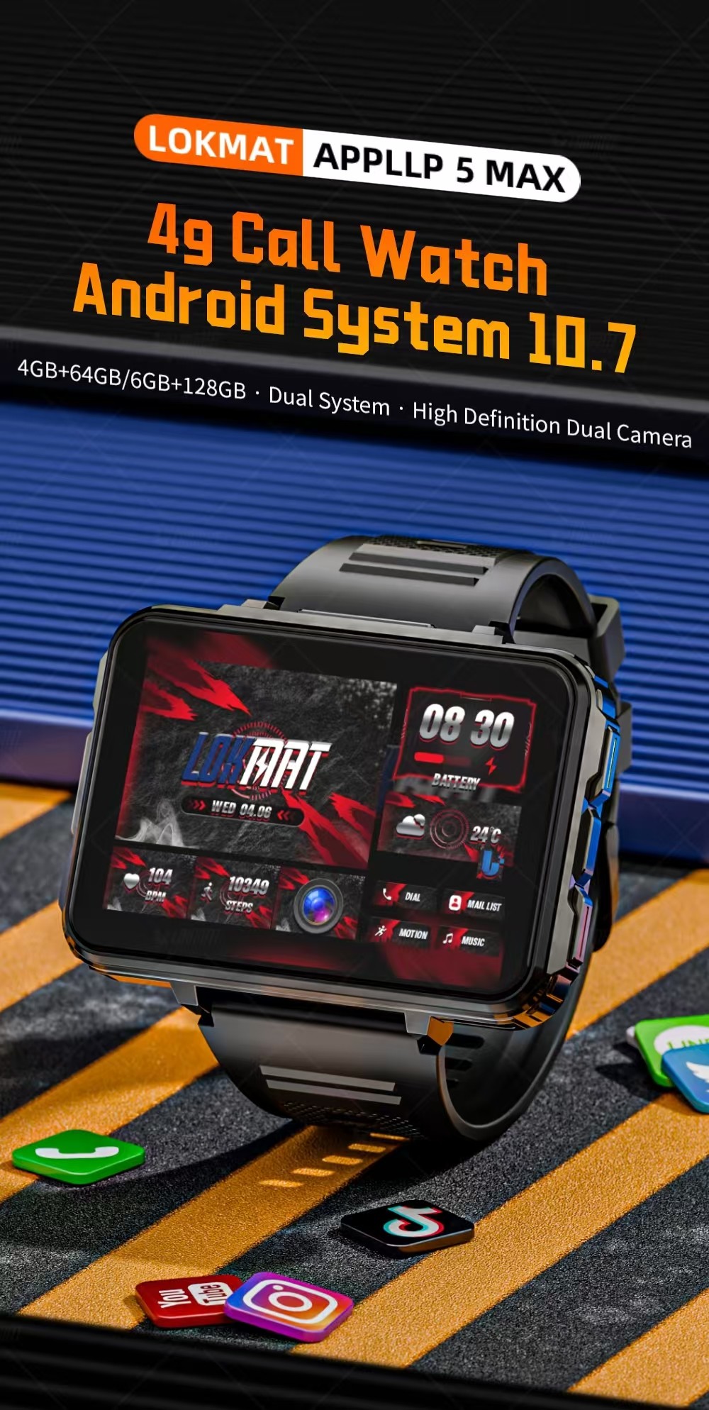 APPLP 5 MAX Android 10.7 Smartwatch GPS Navigation Smart Watch With Sim Card Camera