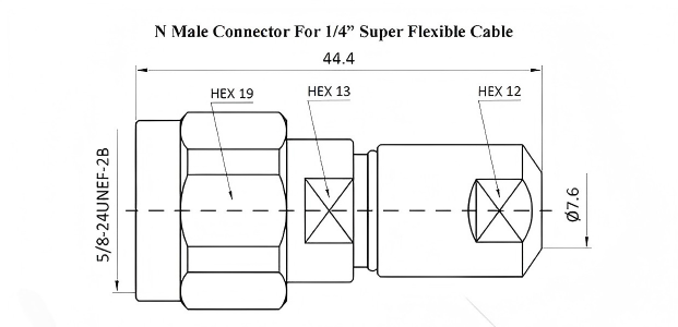 50 Ohm N Male Clamp Connector with Gold-Plated Brass and PTFE Insulator for Super-Flexible Cables