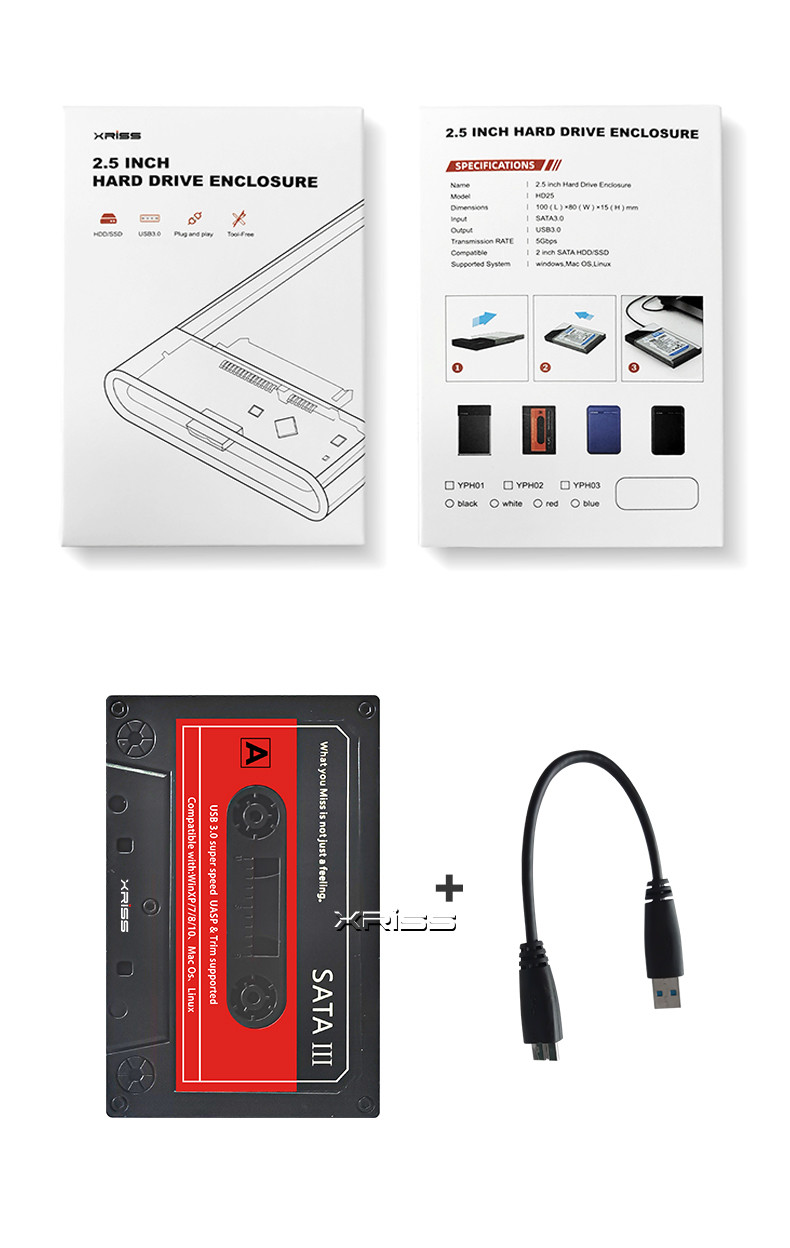 YPH03 External Hard Drive Enclosure Usb 3.0 Type C Sata 2.5 Inch