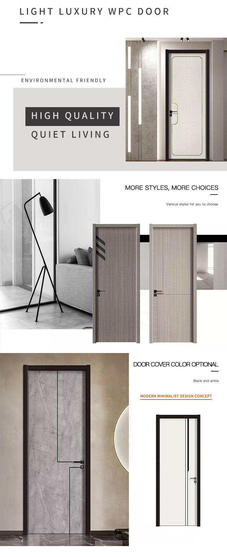 Home Style UPVC Internal Doors Composite WPC Skin Bedroom Use