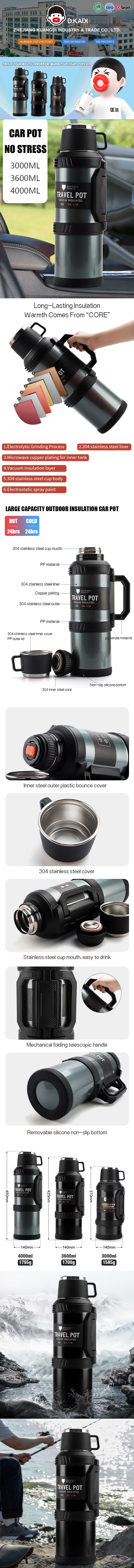 4L Large Vacuum Insulated Stainless Steel Fishing Water Bottle Drink Thermal Flask Camping Travel