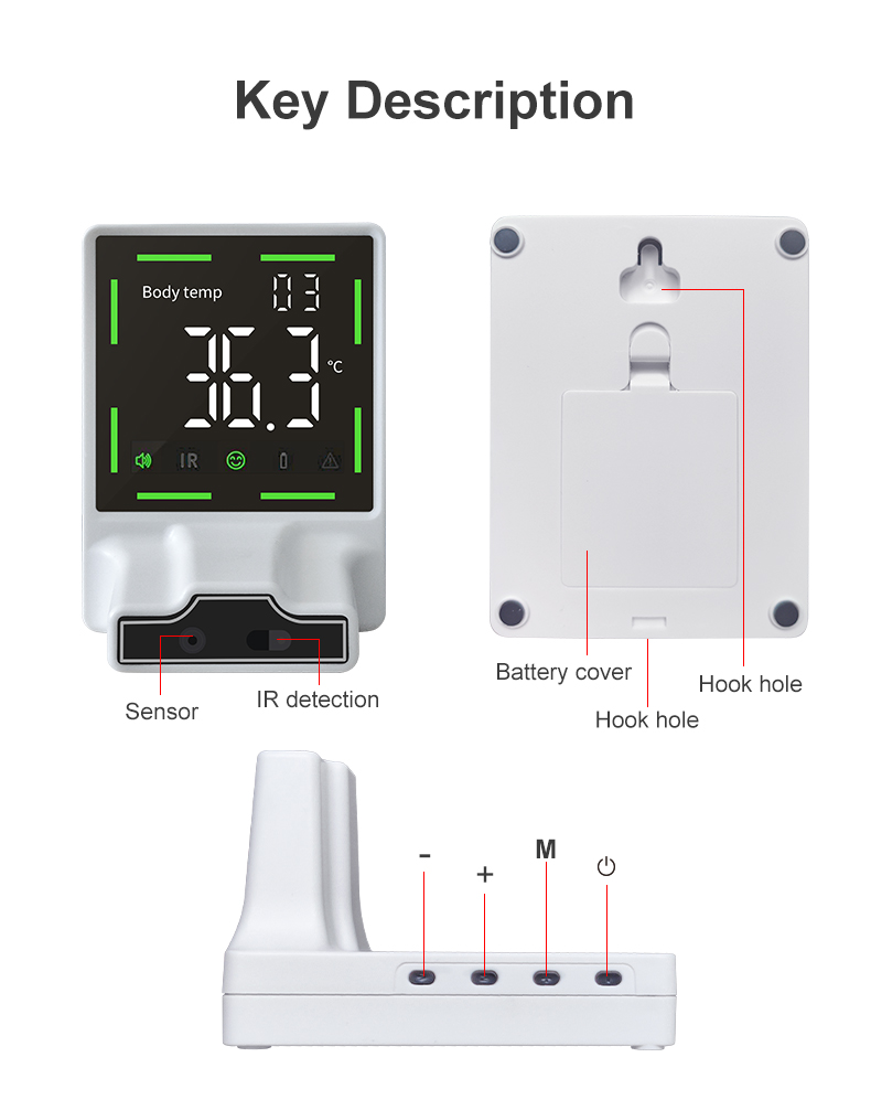 Wall Mounted Human Body Thermometer with Temperature Unit °C/°F and Measuring Time ≤2s