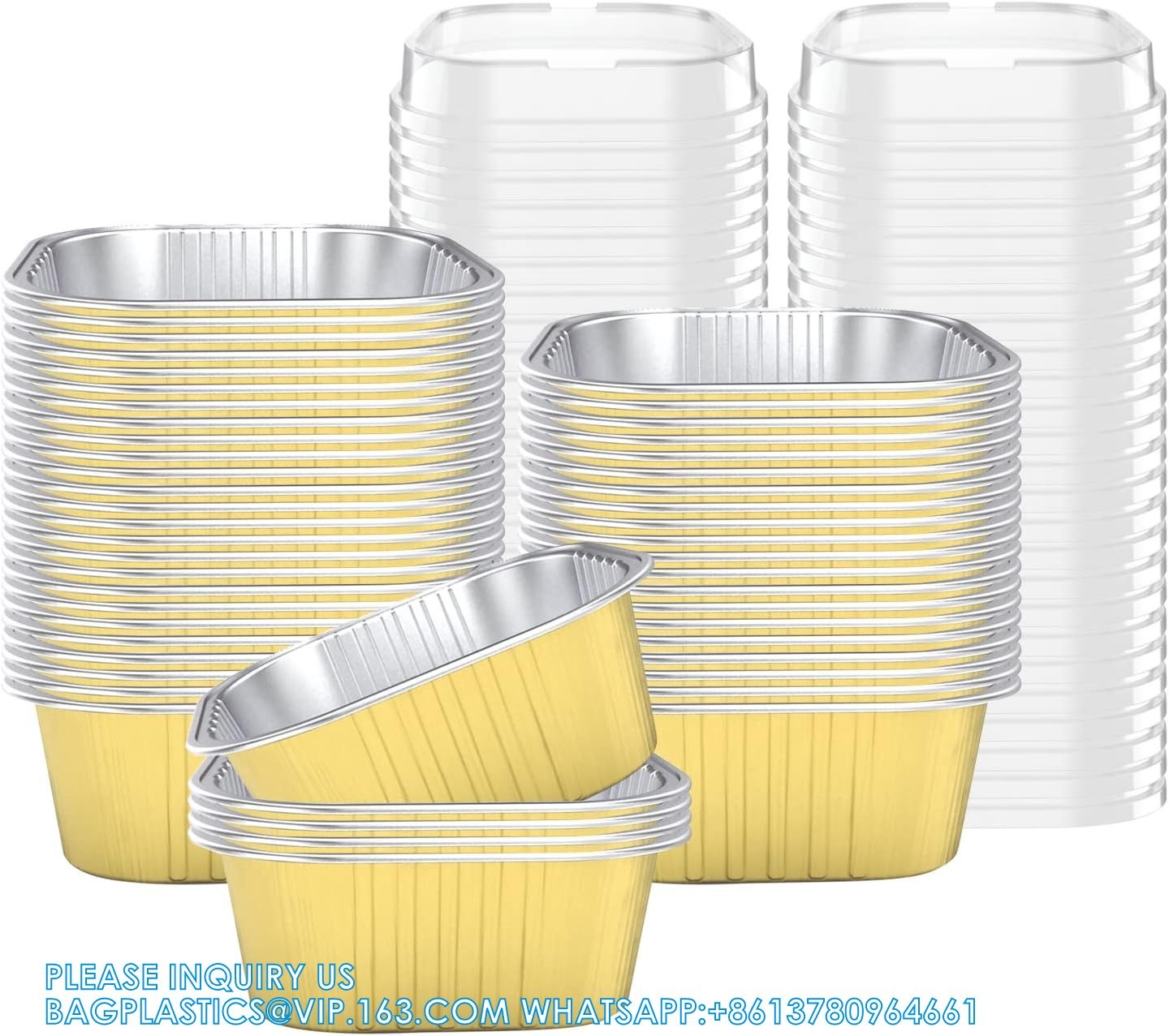 10 Oz Baking Cups Aluminum Foil Cupcake Cups With Lids Square 300ml Cake Pan For Desserts Flans, Creme Crisp Cups