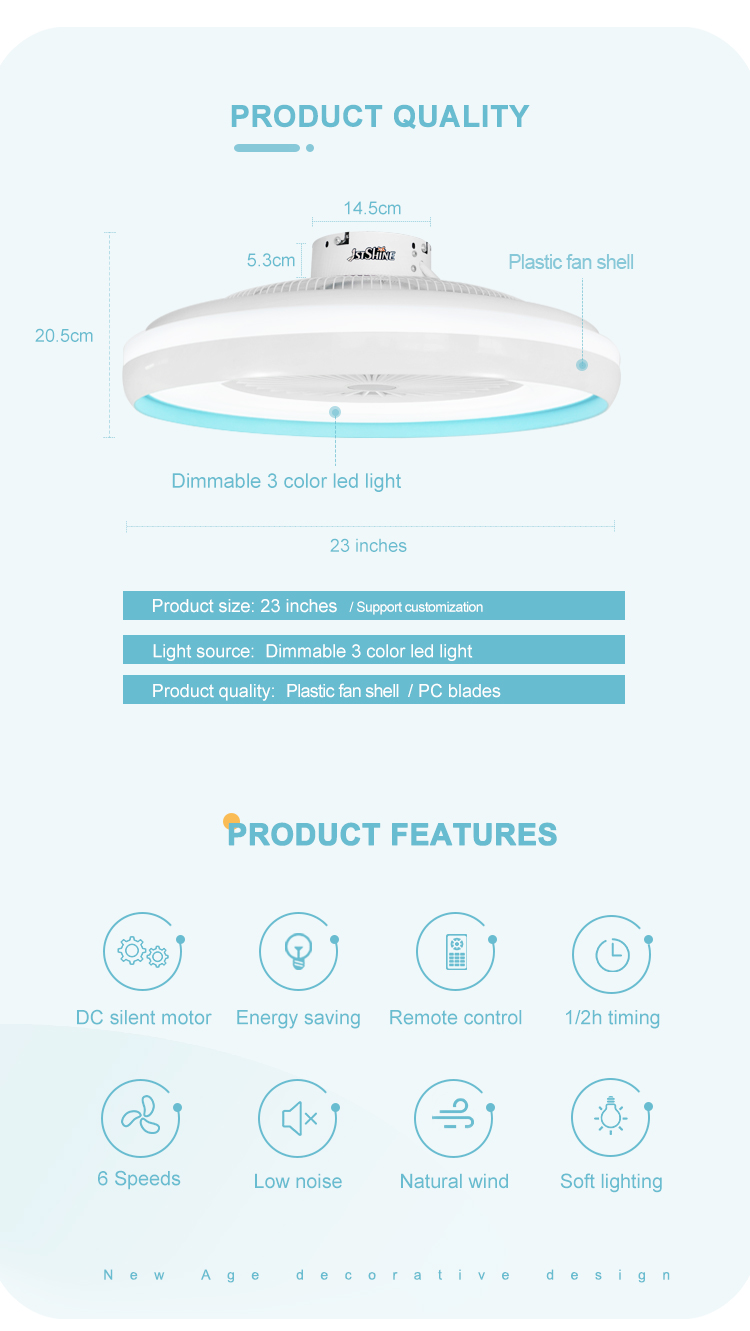 6 Speed Choice 1stshine LED Ceiling Fan with Dimmable LED Light and Smart Control APP