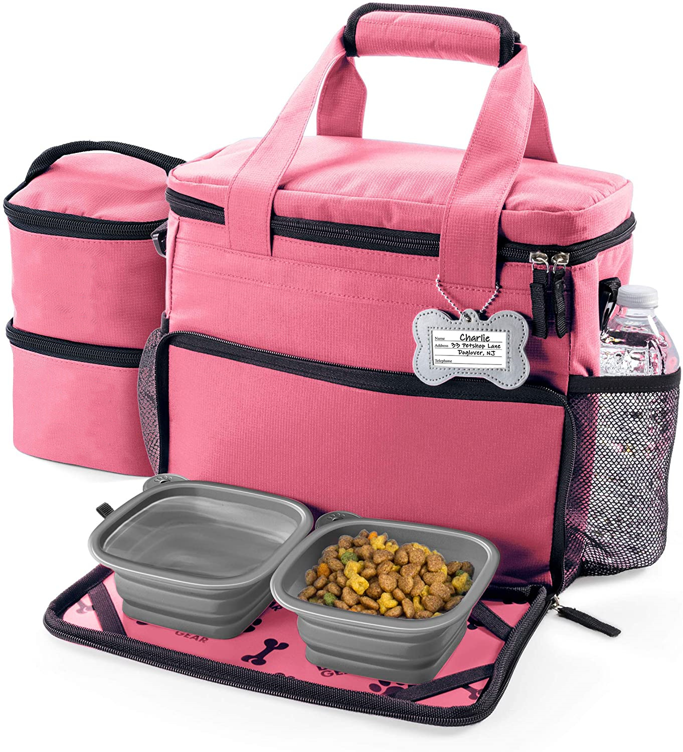 Custom Colors Storage Foldable PET Cat Tote Bag , Dog Travel Tote With Bowl