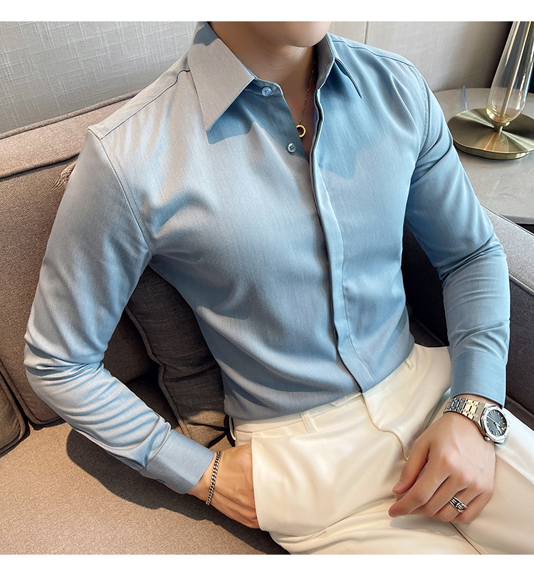 Weaving method woven 100% Cotton Business Dress Button Down Casual Shirts For Men Slim Fit