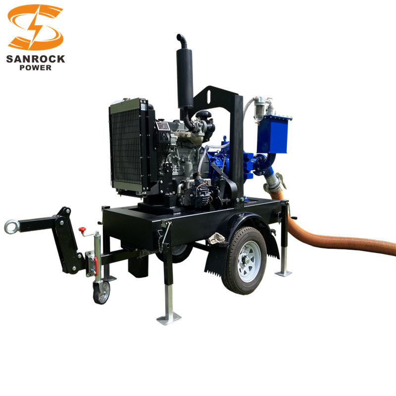 Sewage Mobile Water Pump Maximum Self Suction 8m Centrifugal Pumping System Diesel Motor Pump
