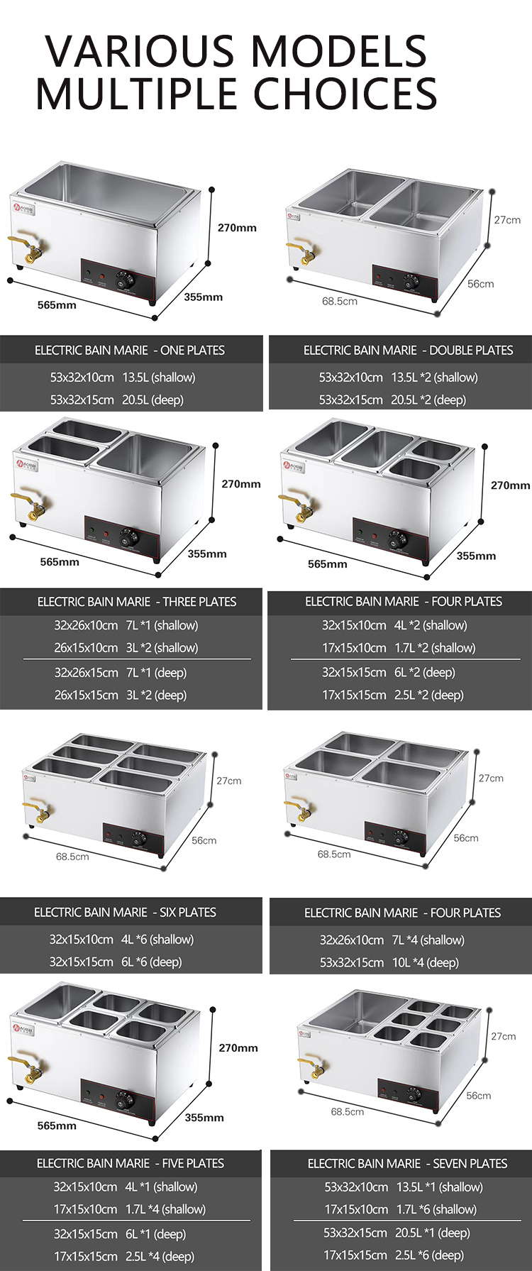Commercial Electric Buffet Hot Soup Food Warmer Silver Capacity Optional Stainless Steel