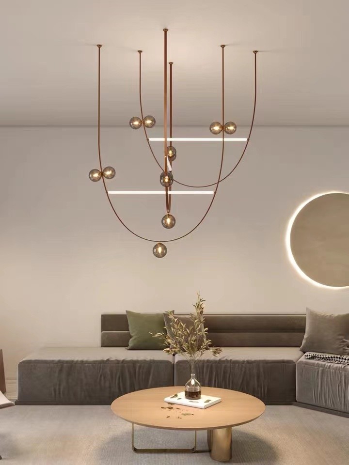 Nordic Home Restaurant Leather Lighting Modern Clearly Glass Shade large Chandelier For Bar