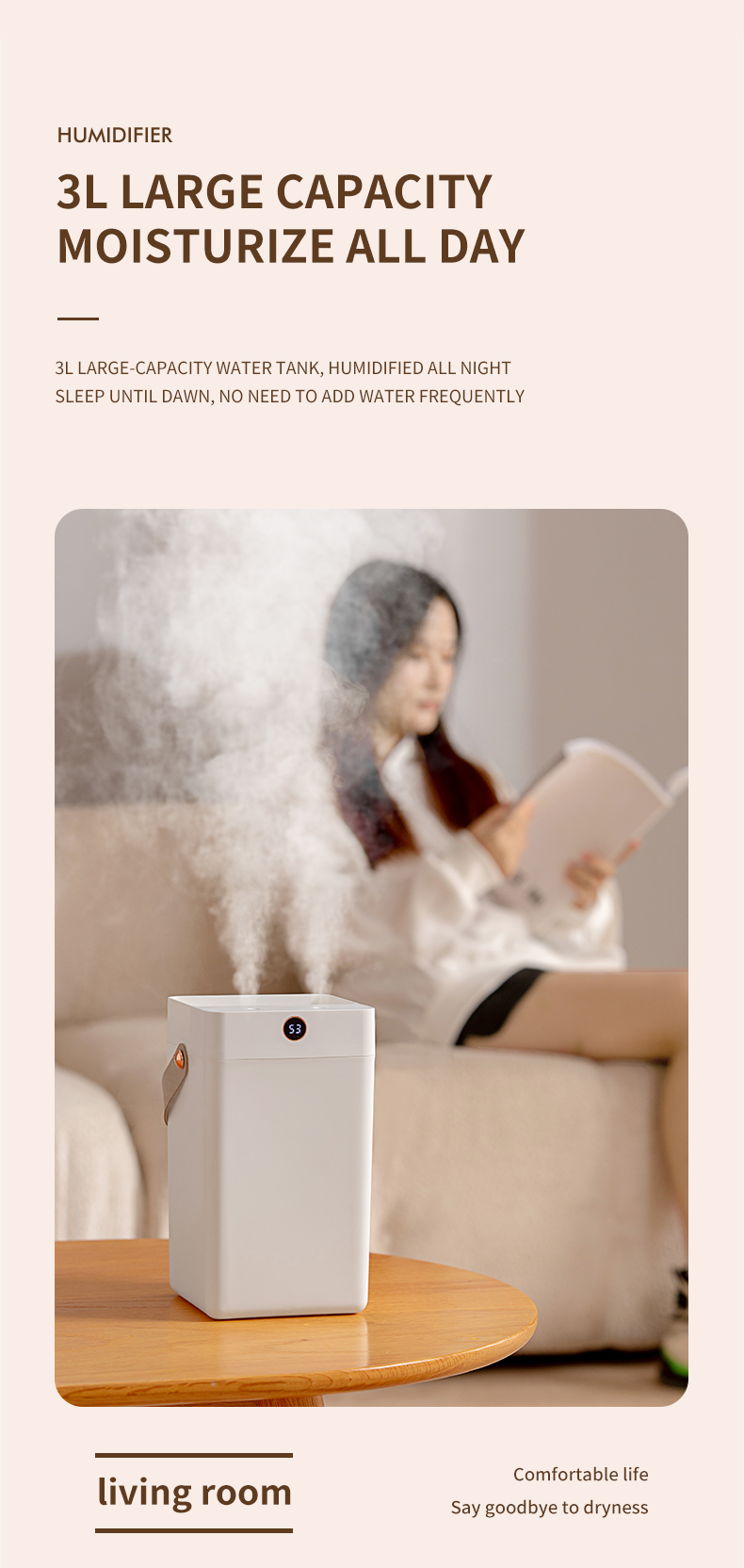 3L Large capacity Double Spray Diffuser Humidity Cool Mist Nebulization Air Humidifier With Digital Screen Display