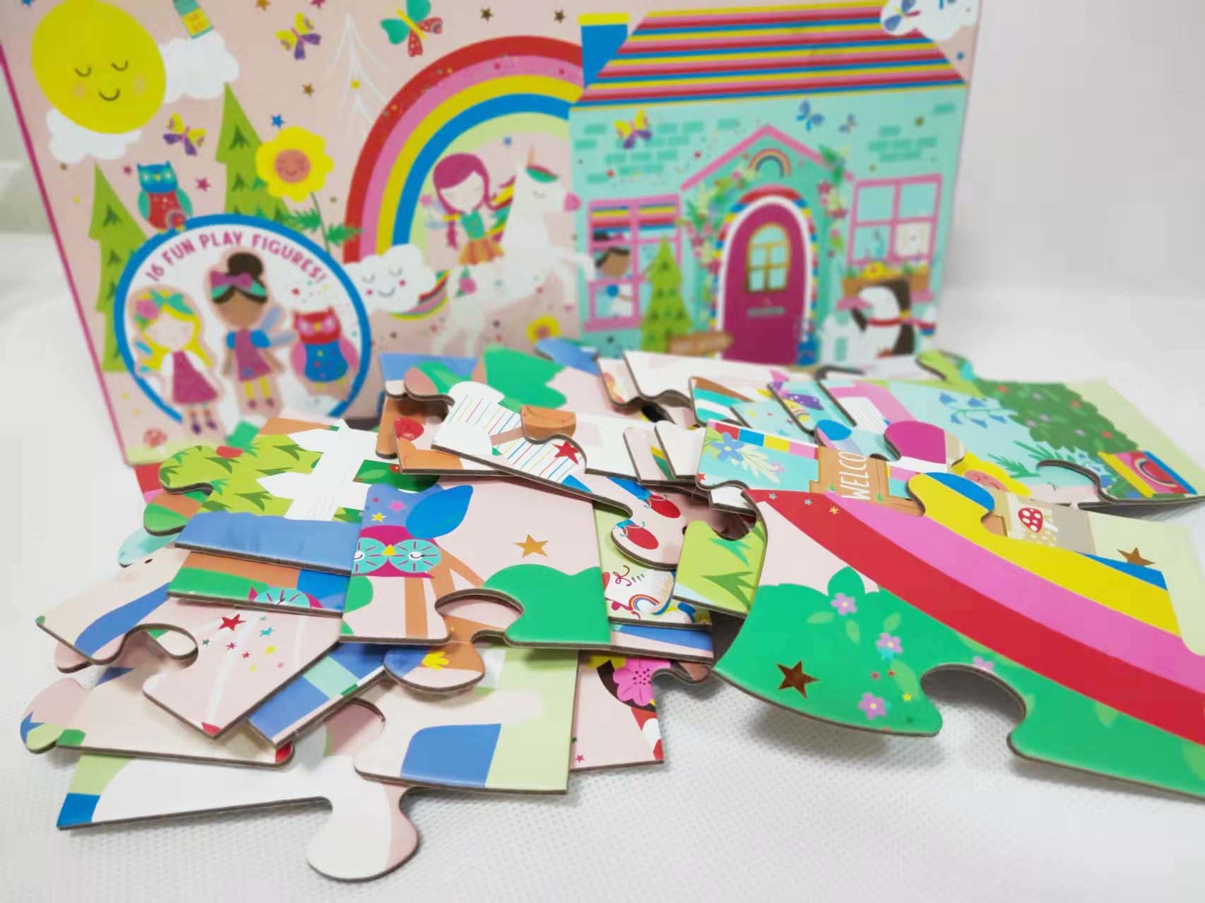 60pcs Rainbow Fairy Cardboard Jigsaw Puzzle Large Piece Jigsaws With Fun Pop Out Play Figures