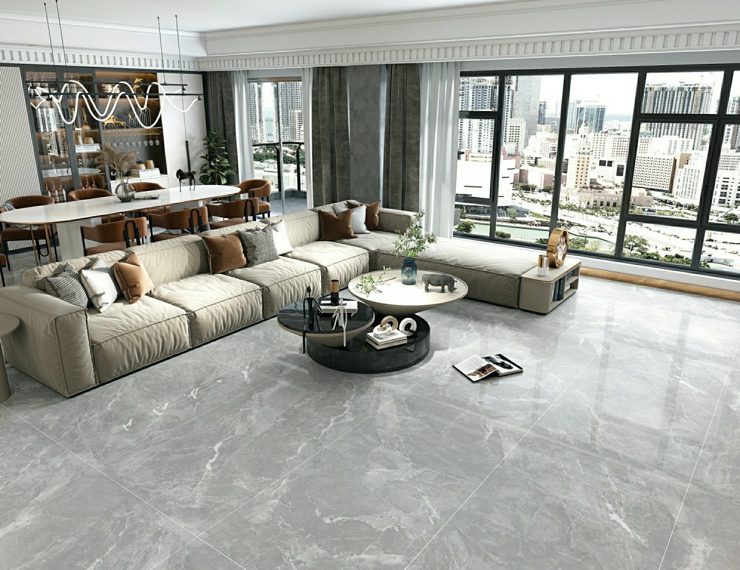 Retro Stunning 900x1800x9mm Grey Marble Look W.A 0.5% Outdoor Floor Glazed Polished Porcelain Tile For Bathroom