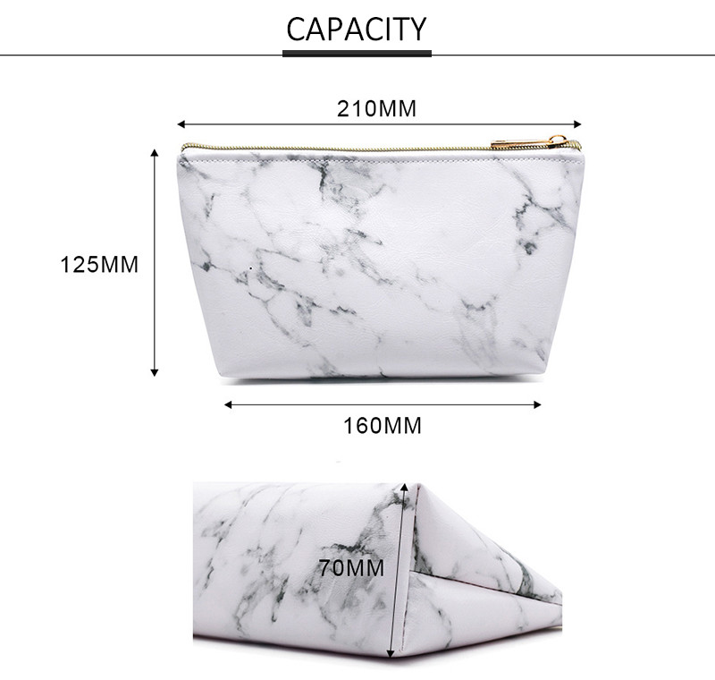Custom Waterproof PU Leather Makeup Bag Marble Toiletry Travel Beauty Bag