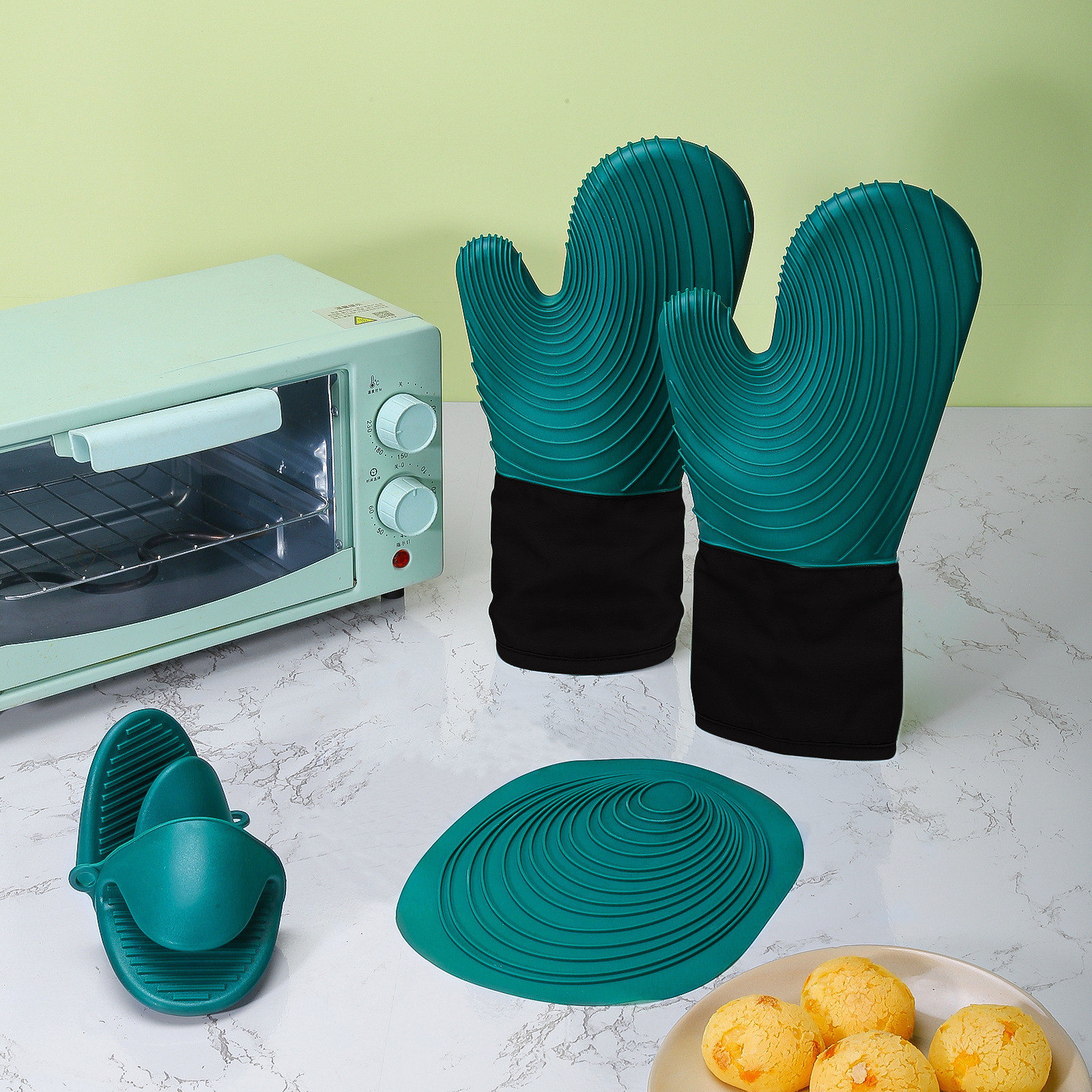 Silicone Oven Mitts Pair BBQ Gloves Heat Resistant Silicone Grilling Gloves Silicone Kitchen Utensil Baking Gloves