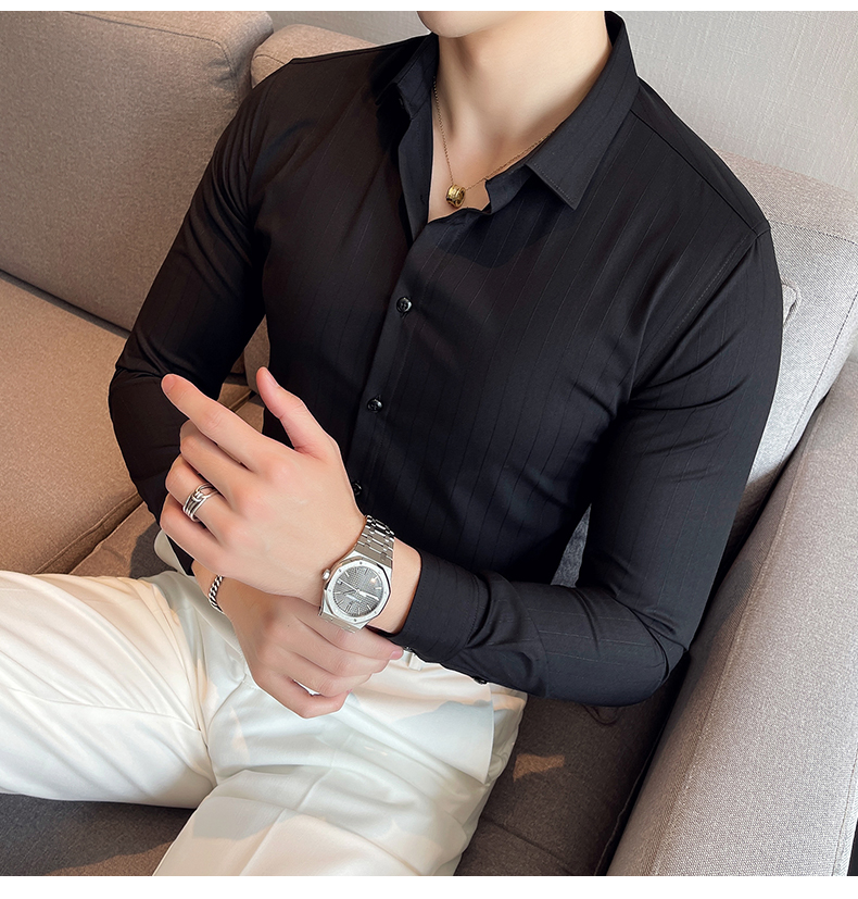 Casual Shirts Turn-down Collar Autumn Fabric Polo Cotton Long Sleeve Mens Slim Fit Shirt