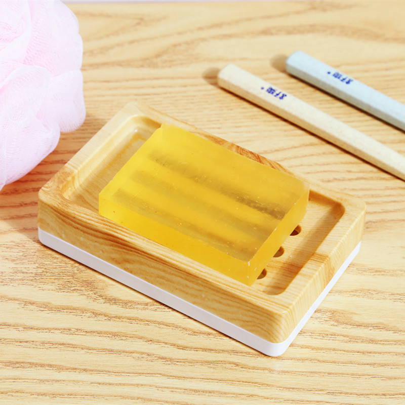 Toilet Wood Grain Shelf Plastic Soap Holder Dish Tray With Lid Drain