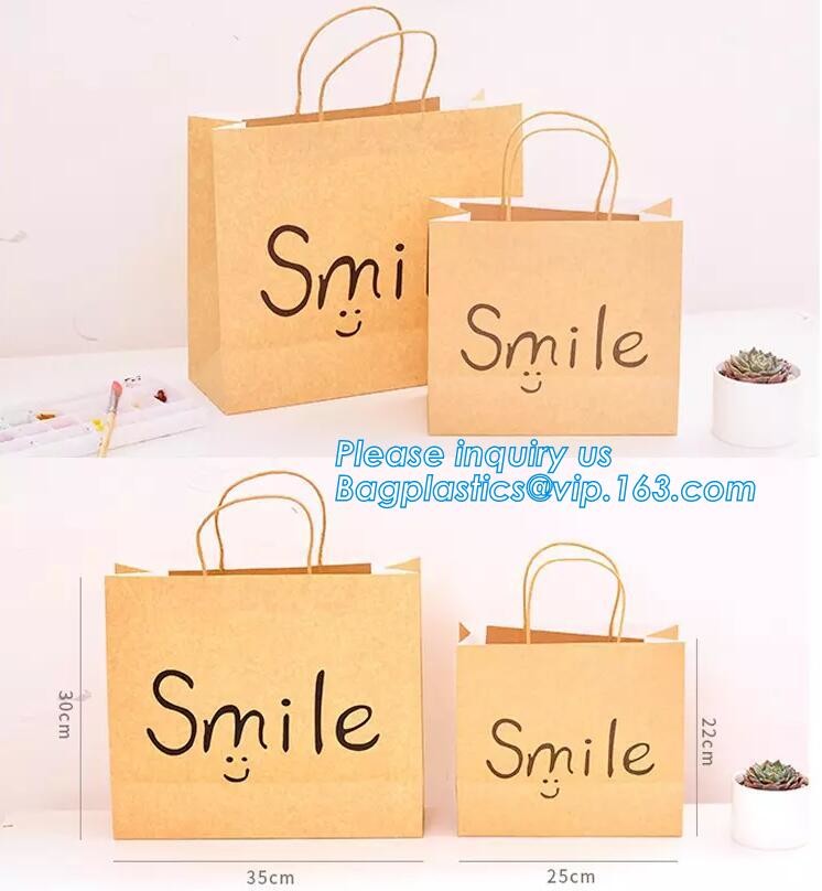 Custom Printed Accept Wholesale Stock White Brown Kraft Paper Shopping Bag With Handle No Minimum, carrier handle bags