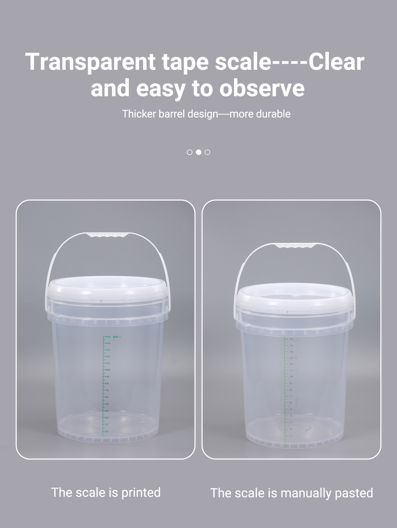 20L Plastic Bucket Container With Scale Ruler Handle Lids Food Grade 5 Gallon Bucket