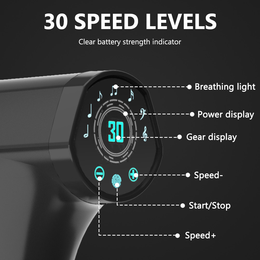 1000rpm 30 Speed Led Handheld Massager Gun Electric Deep Tissue Massager