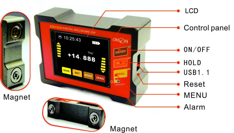 USB1.1 High Accuracy Digital Inclinometer Touch Screen IP54 Protractor