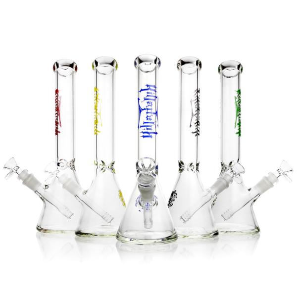 Quality 12'' Beaker Ice Water Bong / Tabacco Glass Bongs With Label 5mm Thick for sale