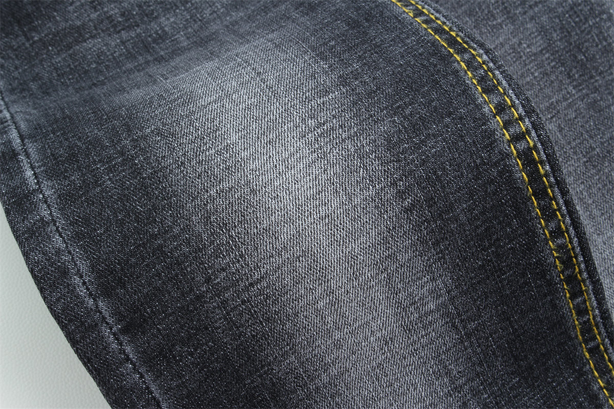 Supreme Quality Dark Black Crosshatch Slub Stretch Denim Fabric For Men Jeans