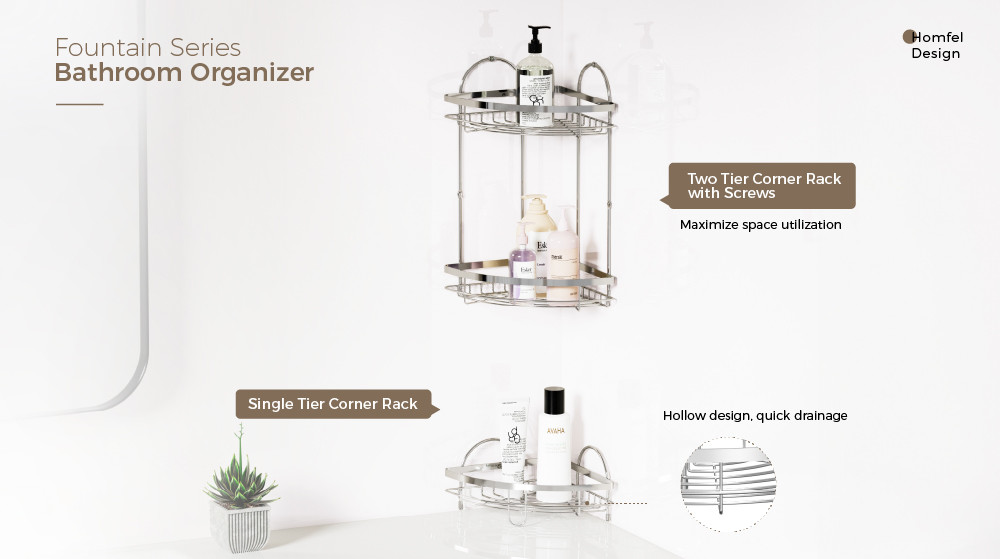 2 tiers Easy Install No-Drilling Wall-Mounted Shower Caddy stainless steel Organizer Rack for Bathroom