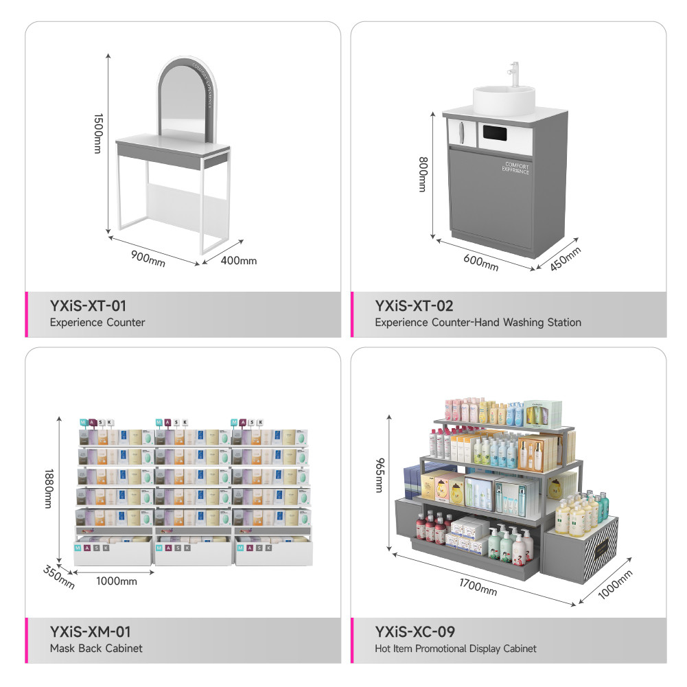 YXiS-X2 Concealed Storage Skincare Display Cabinet with 5mm Gray Acrylic Sheet